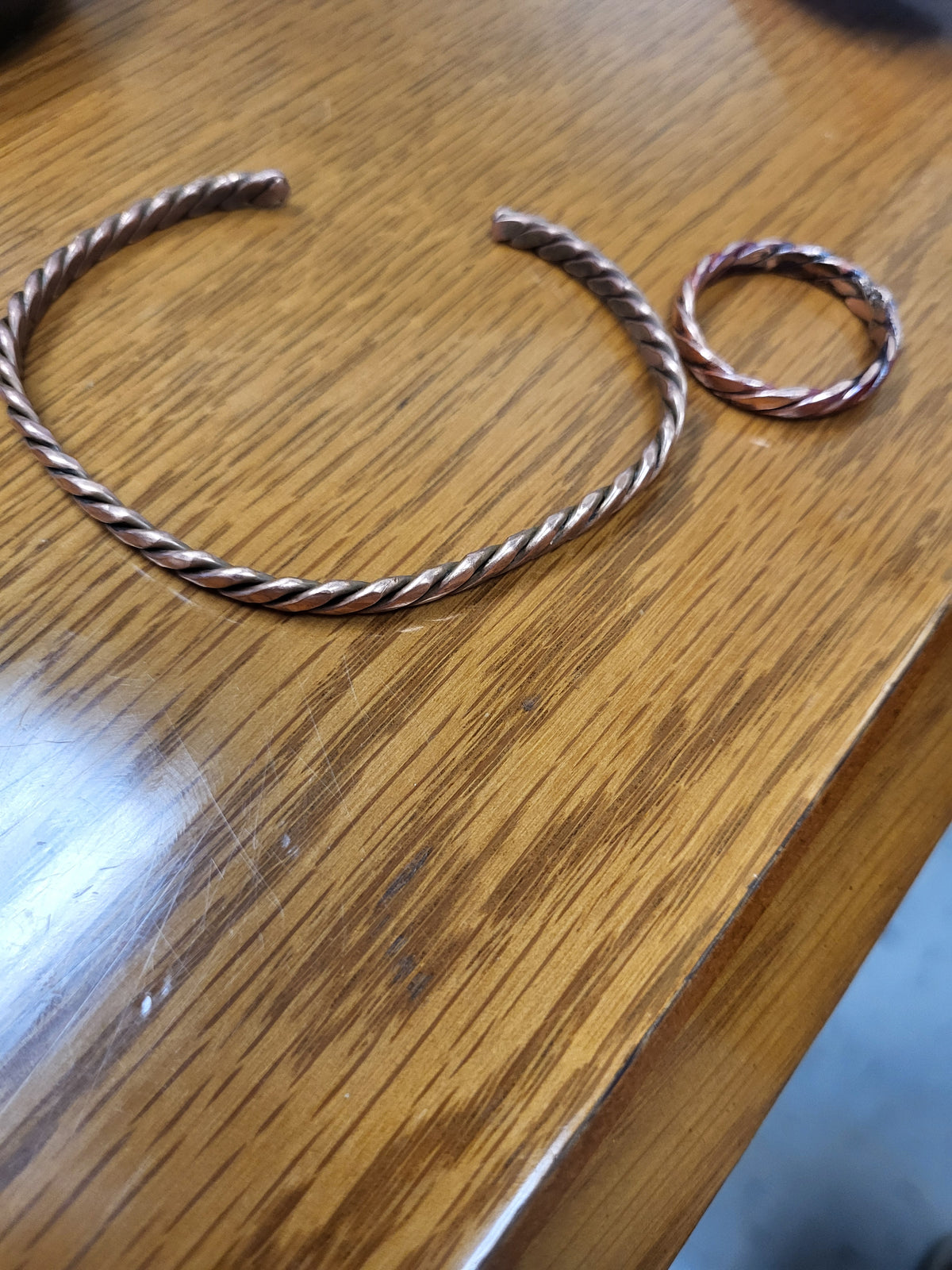 HANDMADE TWISTED COPPER RING & BRACELET SET — $50
